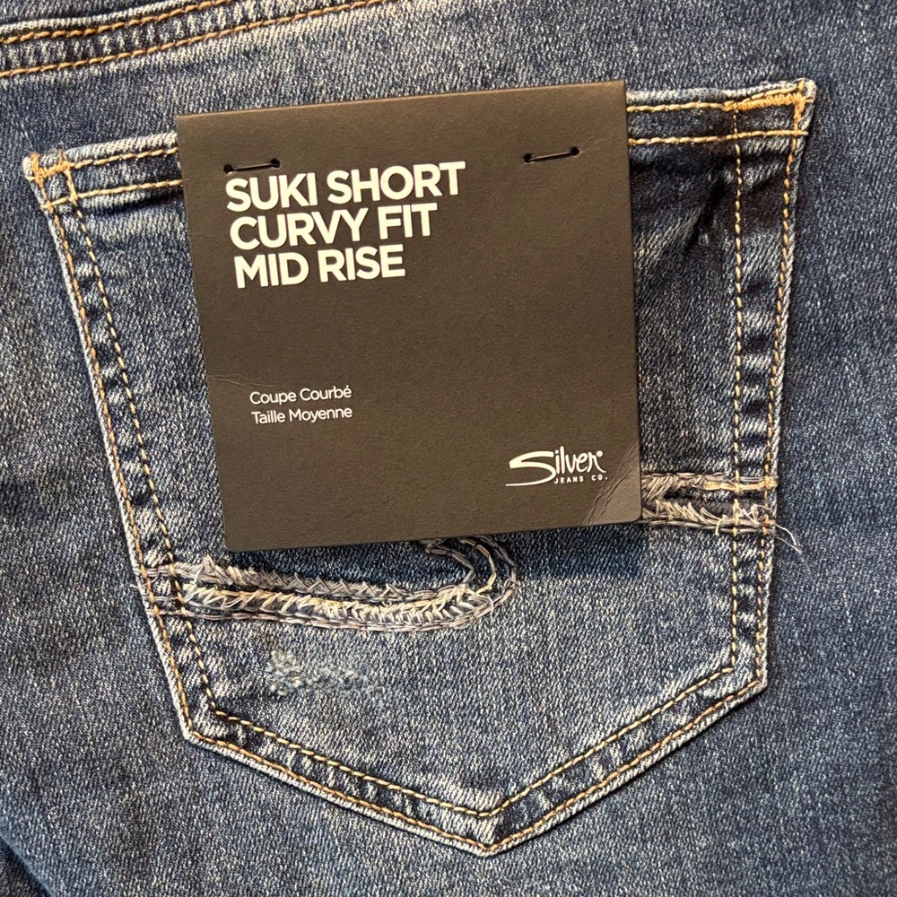 Silver Jeans Dark Blue Suki Curvy Fit Mid Rise Jean Shorts - Picture 7 of 9